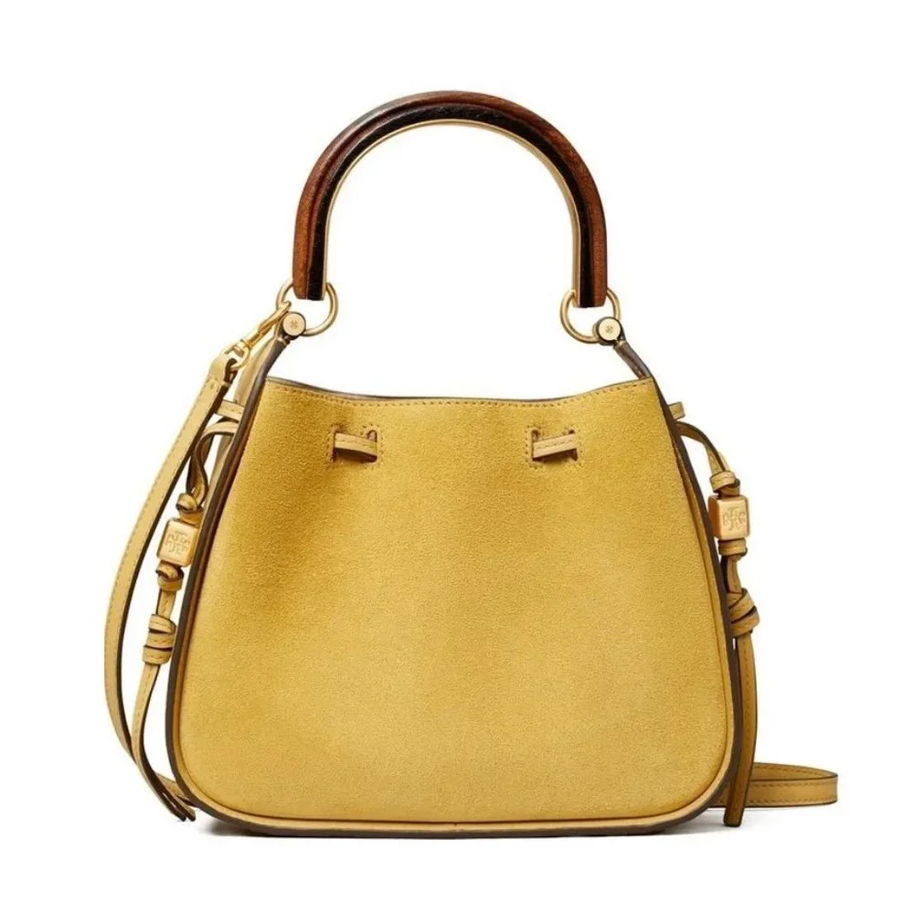 💛 NEW Tory Burch Miller Suede Cinch Bag in Beeswax